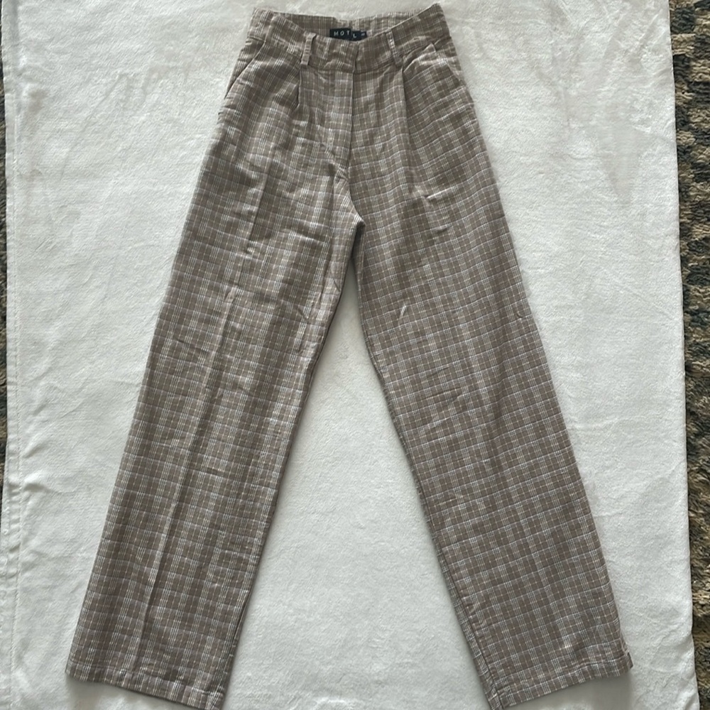 Plaid cotton wide leg dress pants